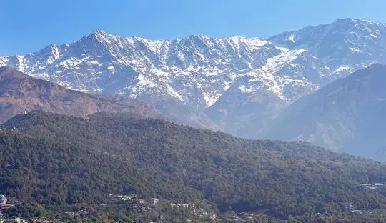 Dharamshala mountains with snow covered Dhauladhar range scenic view