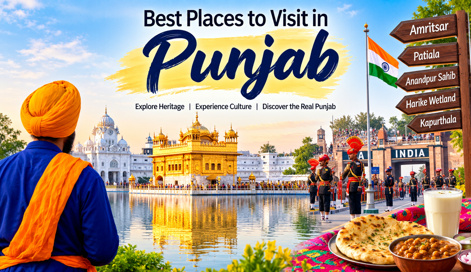 Best places to visit in Punjab, India featuring the Golden Temple, Wagah Border and Punjabi culture