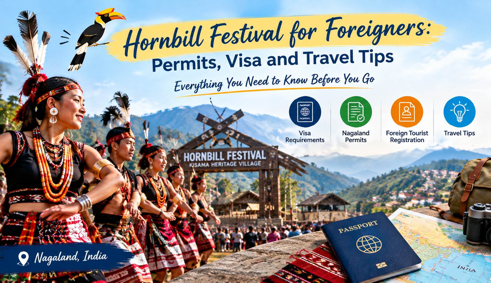 Hornbill Festival for foreigners featuring Naga dancers, Nagaland permits and travel information.